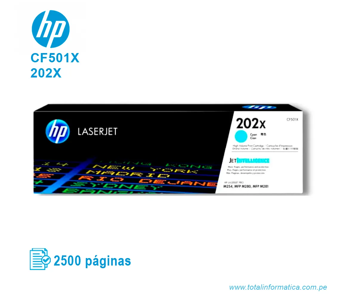 TONER HP 202X CYAN ( CF501X ) LASERJET PRO M254, 2.5K PG - imagen 1