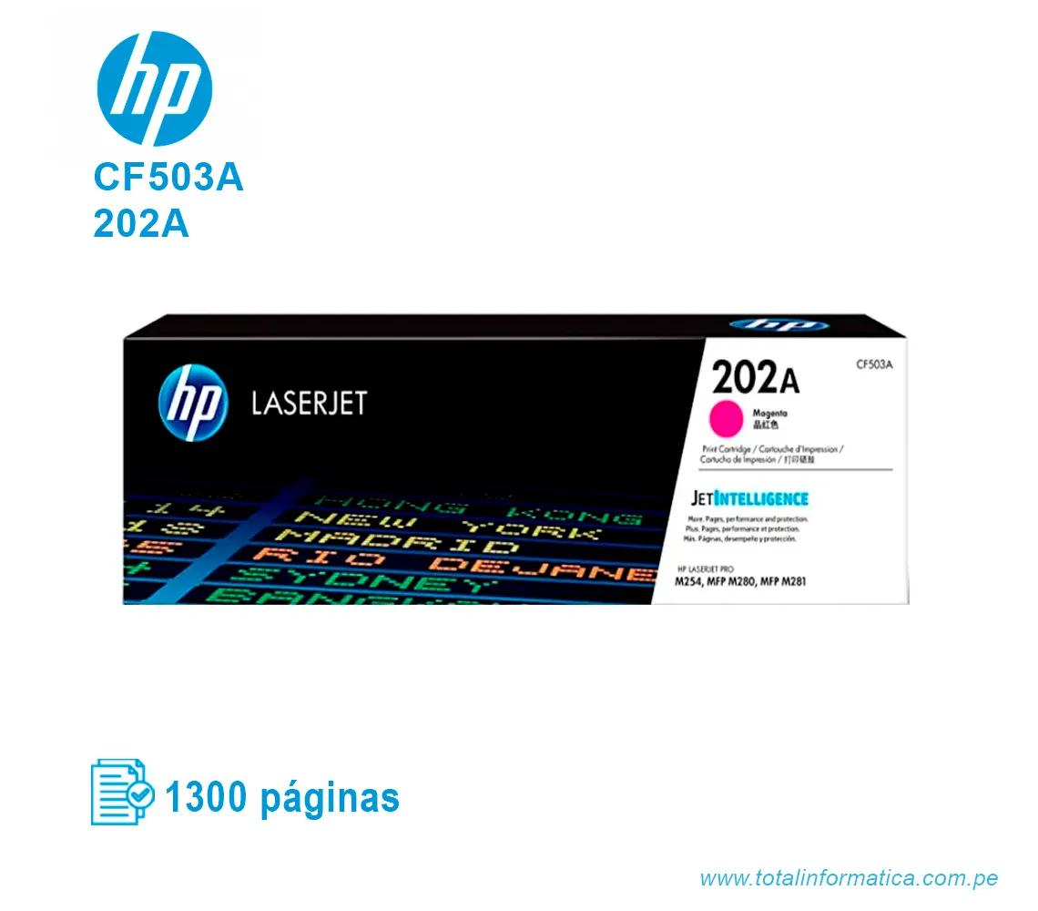 TONER HP 202A MAGENTA ( CF503A ) LASERJET PRO M254, 1.3K PG - imagen 1