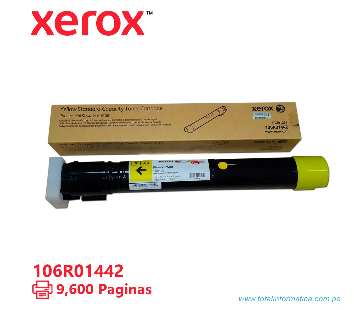 TONER XEROX ( 106R01442 ) PHASER 7500 STANDARD, YELLOW, 9,600 PÁG - imagen 1