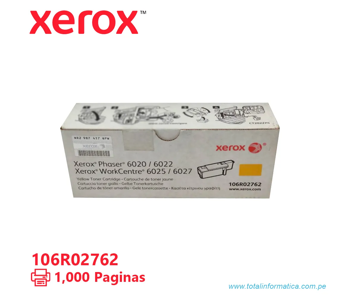 TONER XEROX ( 106R02762 ) PHASER 6020, 6022 YELLOW, 1K PÁG - imagen 2
