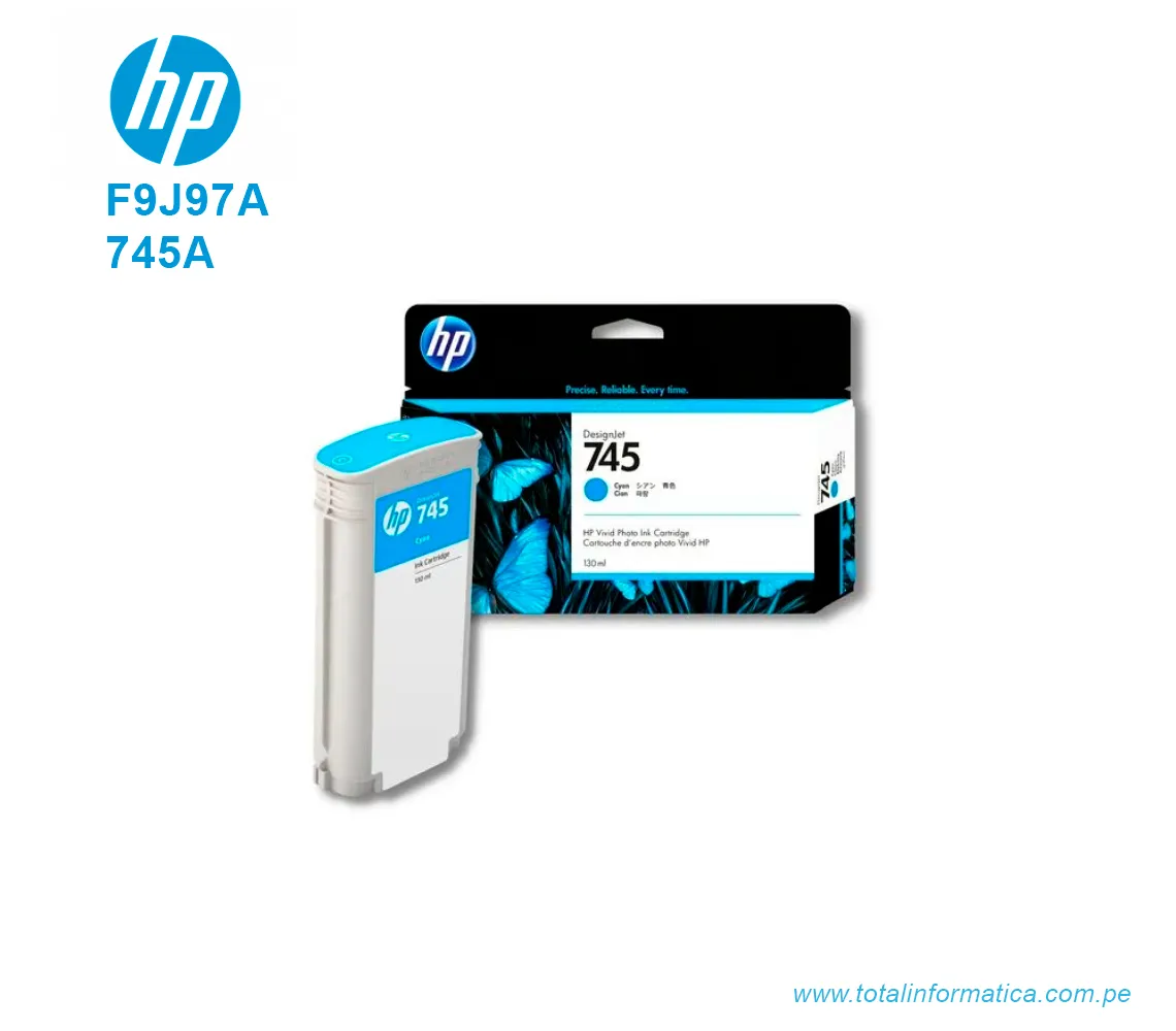 TINTA HP 745 CYAN F9J97A DESIGNJET Z2600, Z5600, 130 ML - imagen 2
