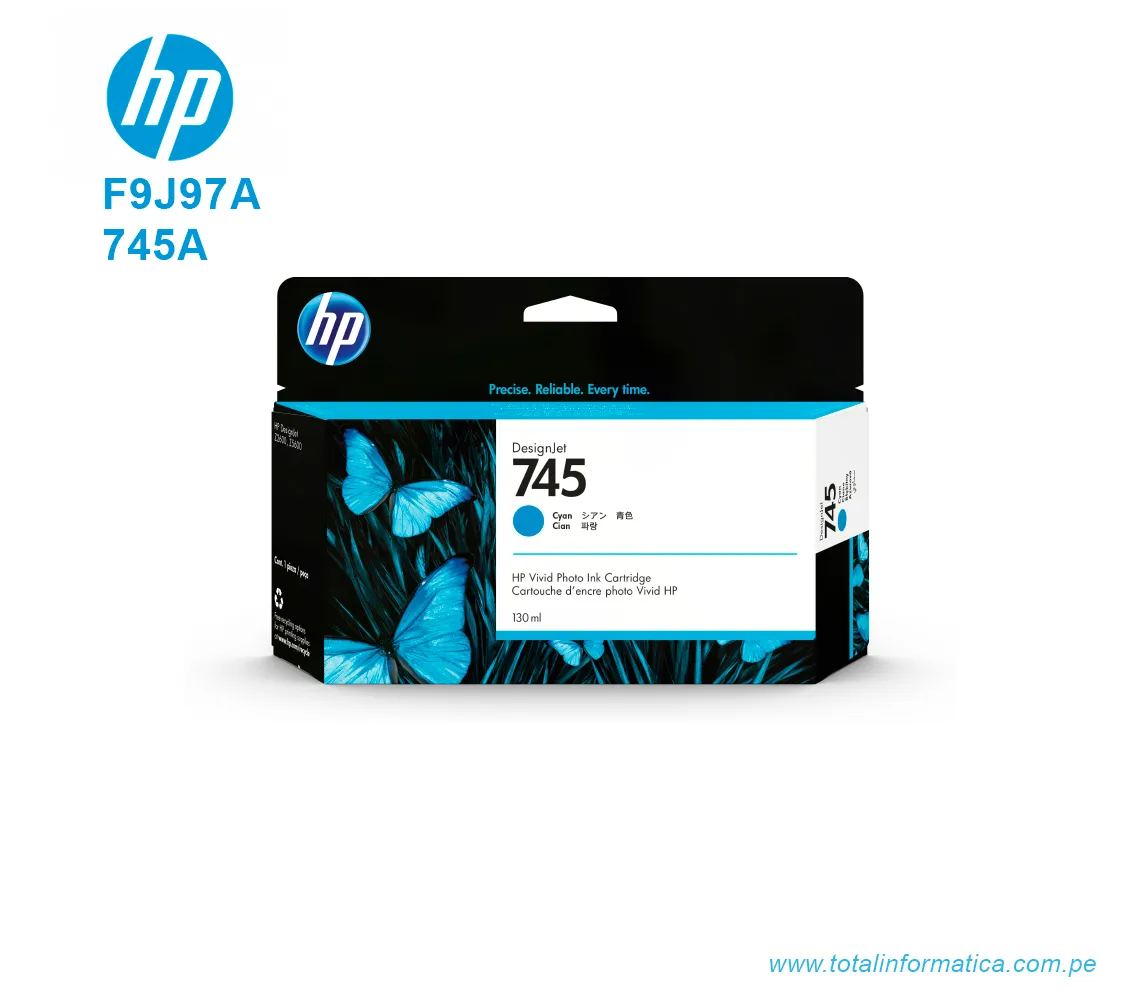 TINTA HP 745 CYAN F9J97A DESIGNJET Z2600, Z5600, 130 ML - imagen 1