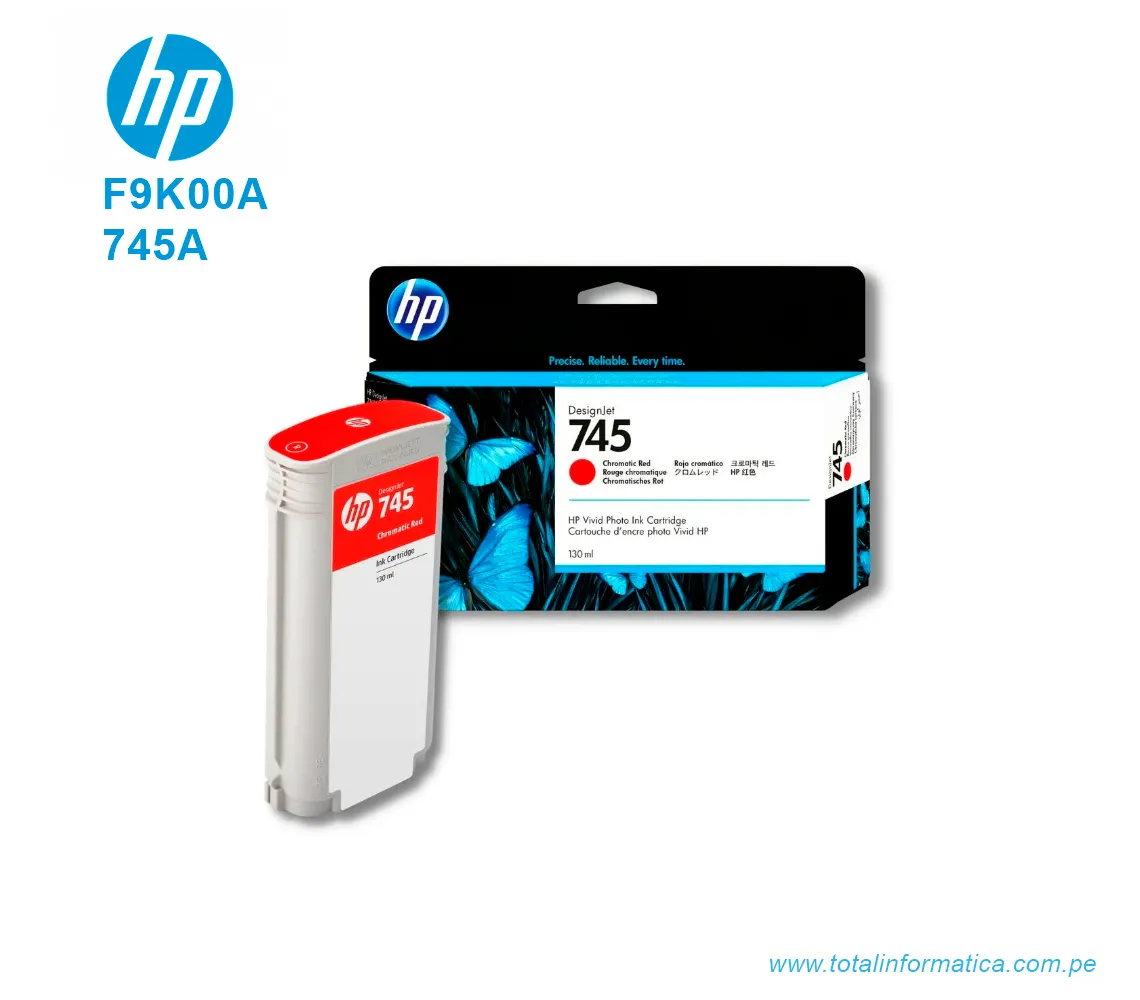 TINTA HP 745 CHROMATIC RED F9K00A DESIGNJET Z2600, Z5600 130 ML - imagen 2