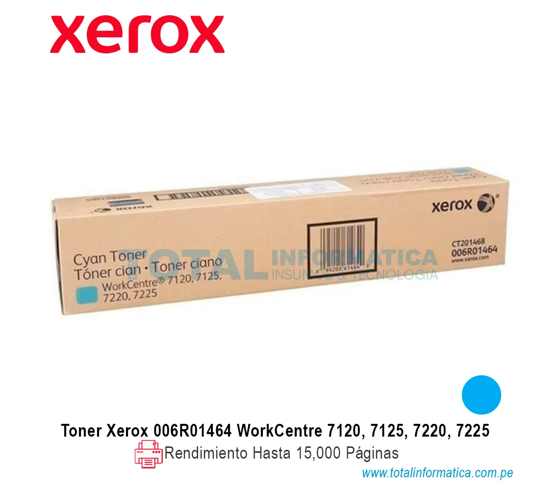 TONER XEROX ( 006R01464 ) WORKCENTRE 7120, 7225, CYAN, 15K PAG - imagen 1