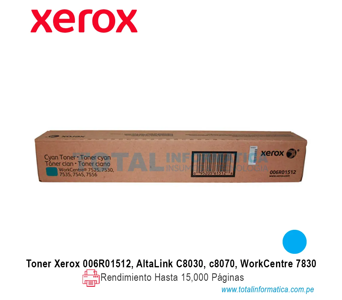 TONER XEROX ( 006R01512 ) WORKCENTRE 7525, 7556, CYAN, 15K PAG - imagen 1