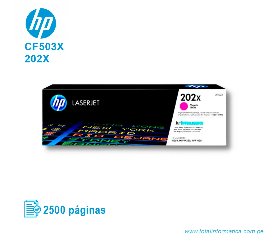 TONER HP 202X MAGENTA ( CF503X ) LASERJET PRO M254, 2.5K PG - imagen 1
