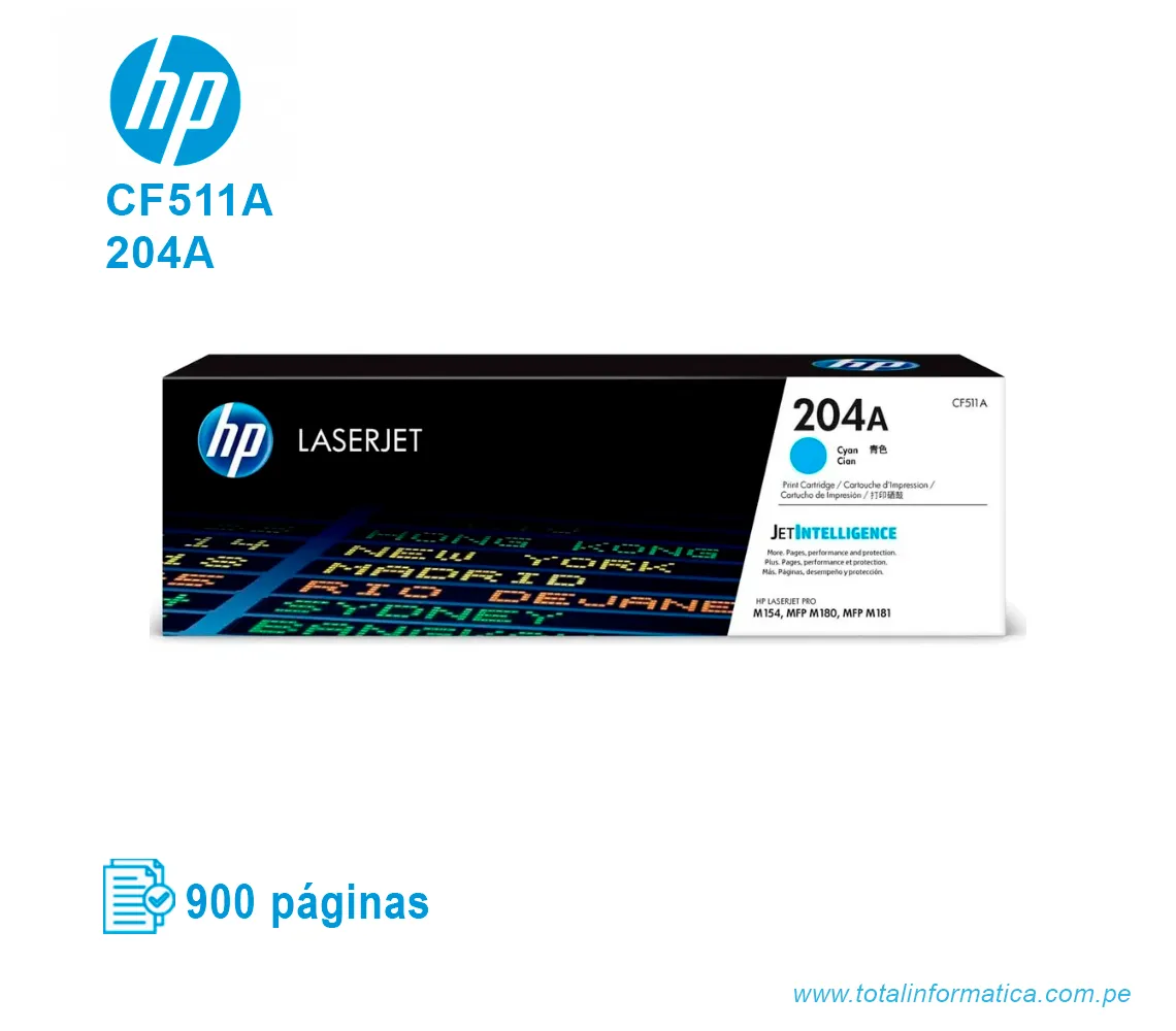 TONER HP 204A CYAN ( CF511A ) LASERJET PRO M154, 900 PG - imagen 1