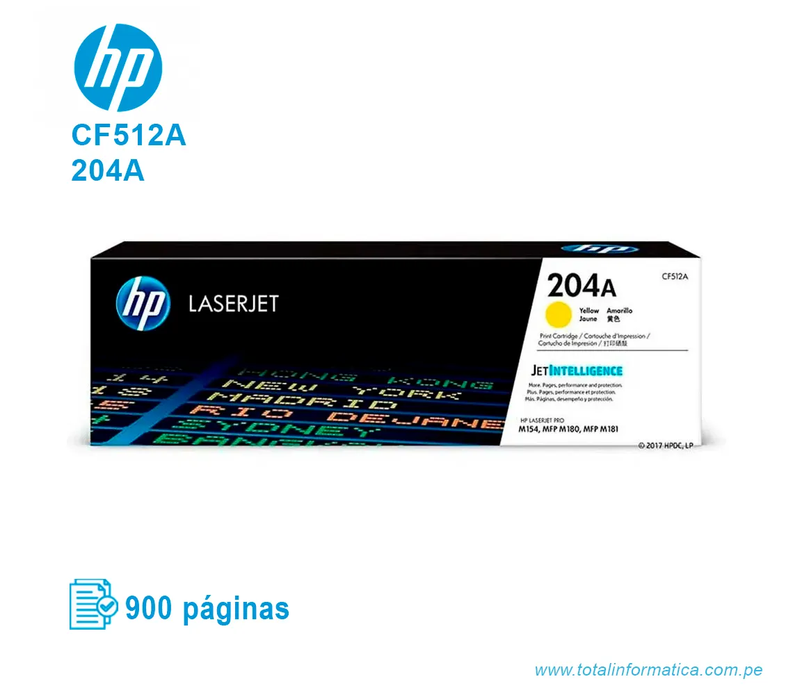 TONER HP 204A YELLOW ( CF512A ) LASERJET PRO M154, 900 PG - imagen 1