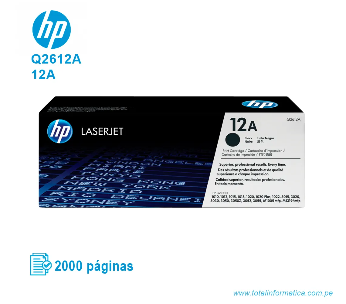 TONER HP 12A BLACK ( Q2612A ) LASERJET 1010, 2000 PG - imagen 1