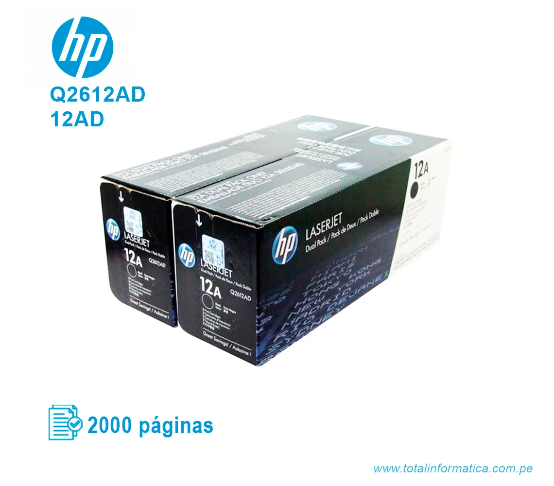 TONER HP 12AD BLACK DUAL PACK ( Q2612AD ) LASERJET 1010, 2000 PG - imagen 1