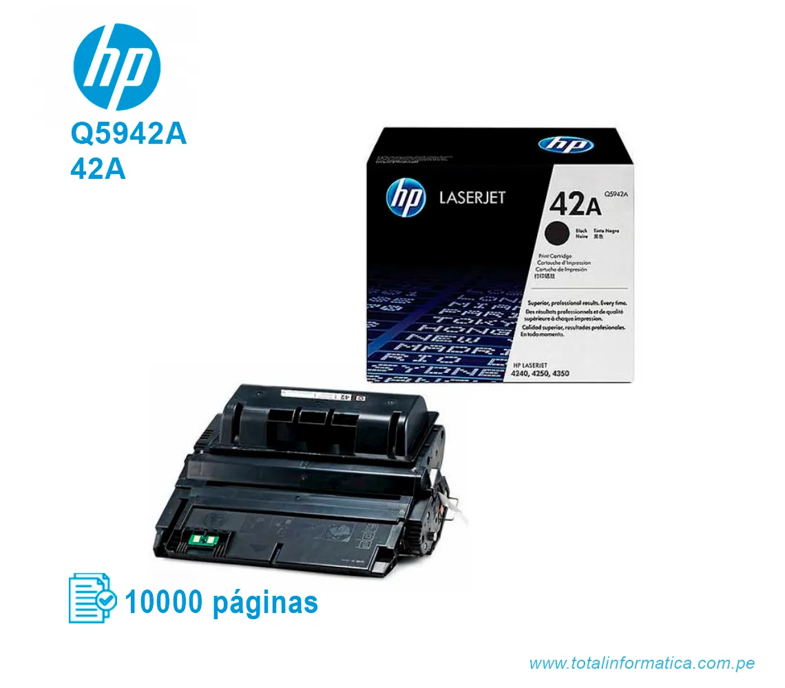 TONER HP 42A BLACK ( Q5942A ) LASERJET 4250DTN, 10K PG - imagen 2