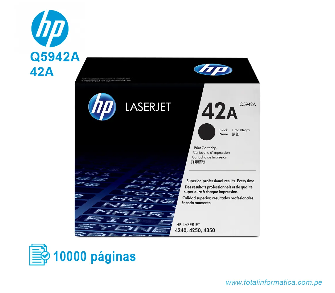 TONER HP 42A BLACK ( Q5942A ) LASERJET 4250DTN, 10K PG - imagen 1