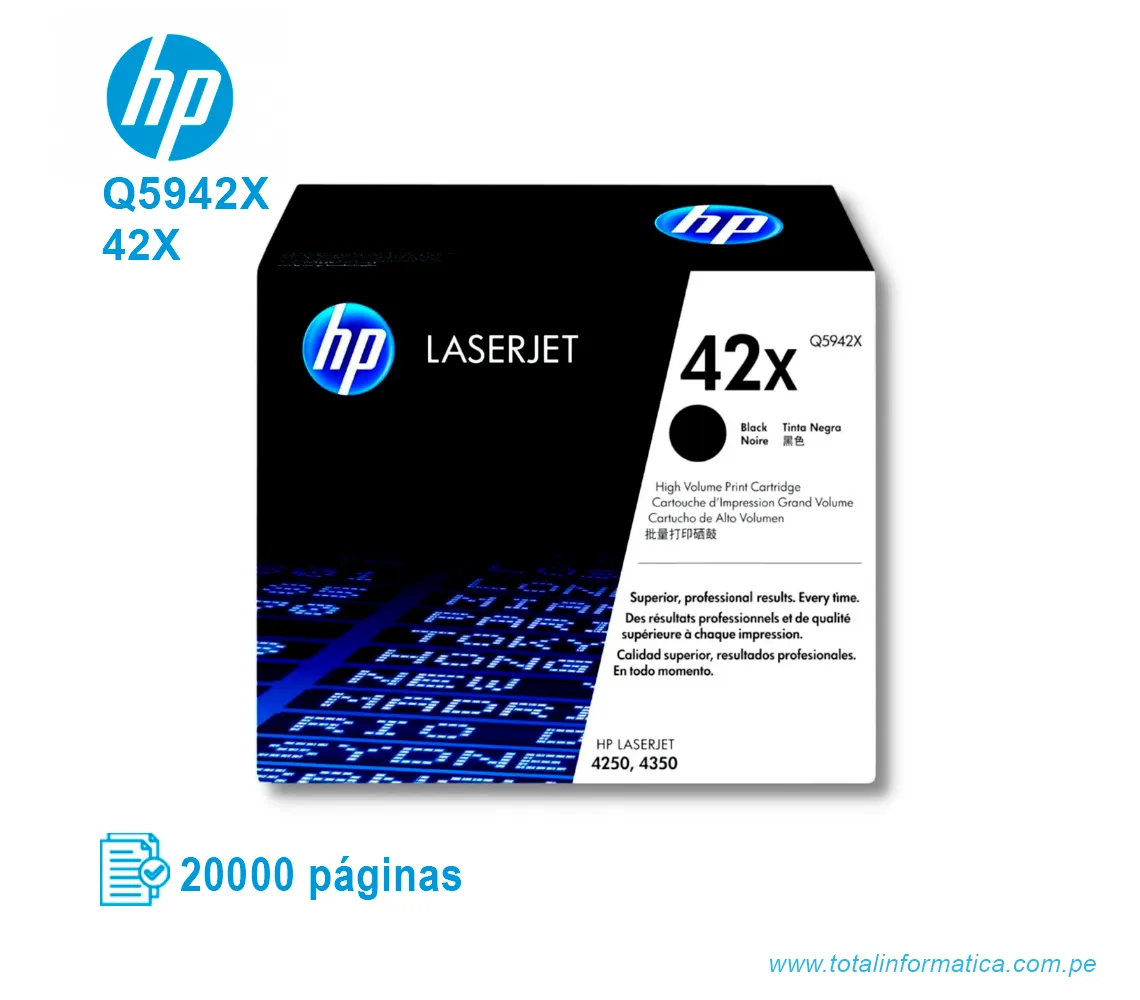 TONER HP 42X BLACK ( Q5942X ) LASERJET 4250DTN, 20K PG - imagen 1