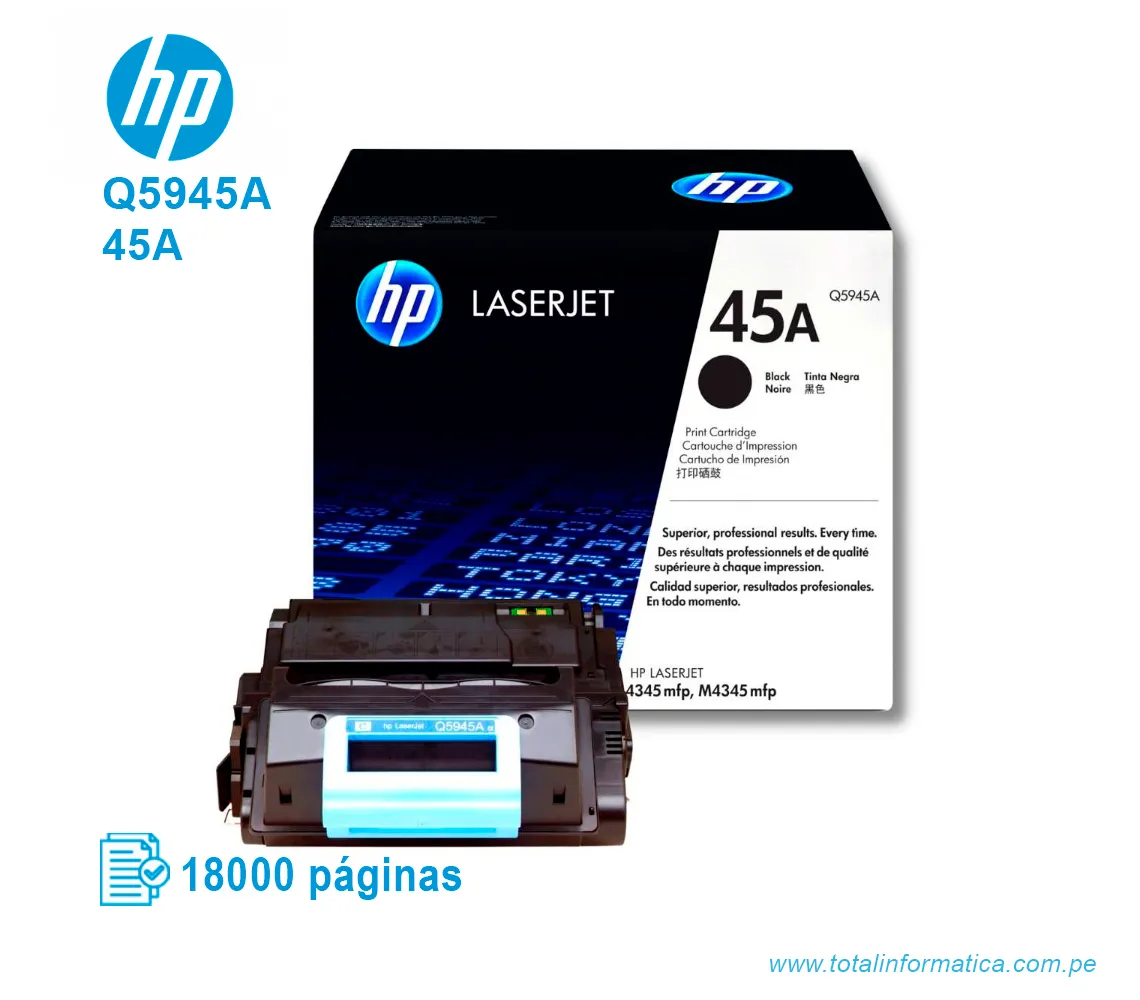 TONER HP 45A BLACK ( Q5945A ) LASERJET 4345, 18K PG - imagen 2