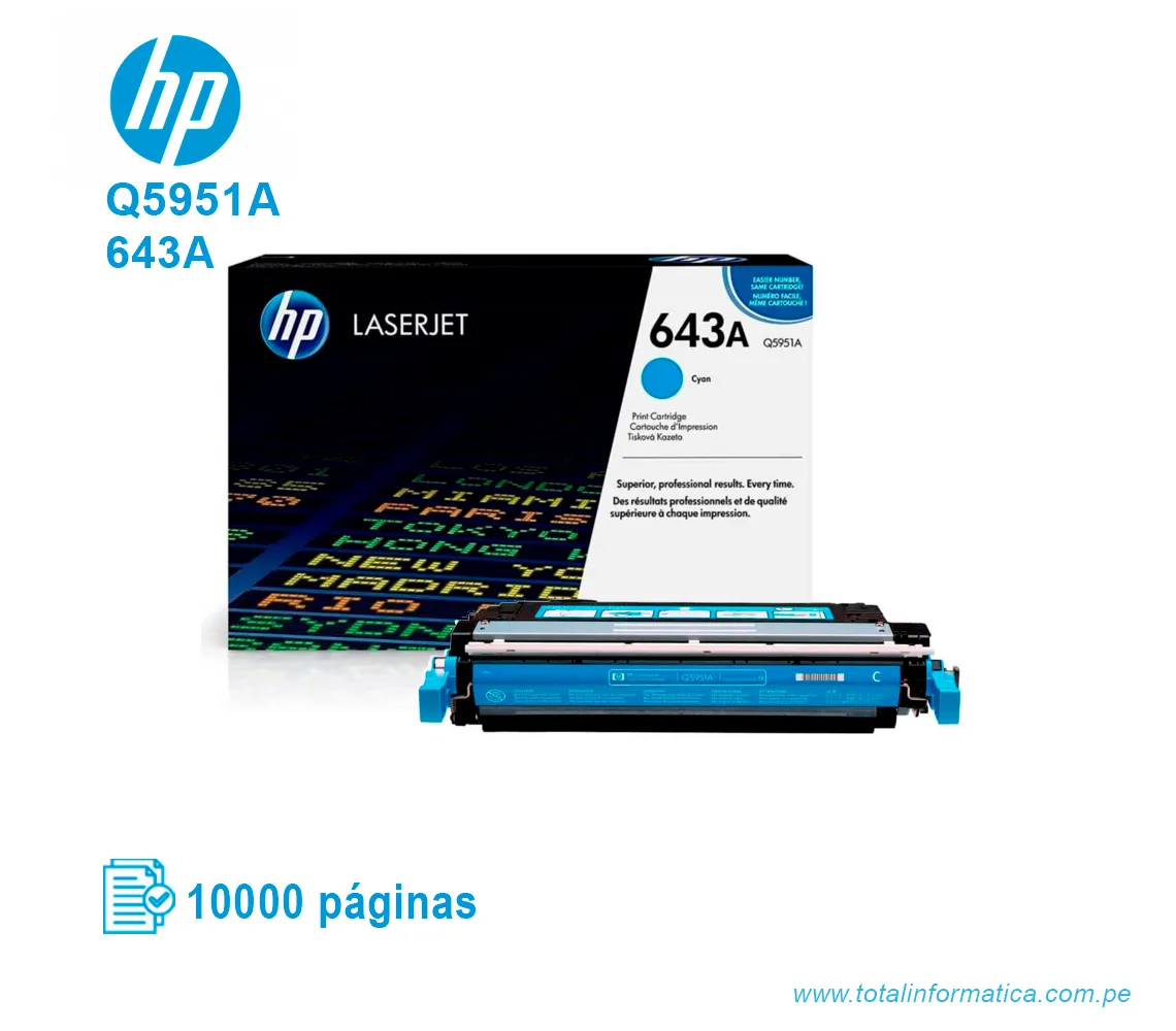 TONER HP 643A CYAN ( Q5951A ) LASERJET SMART 4700, 10K PG - imagen 2