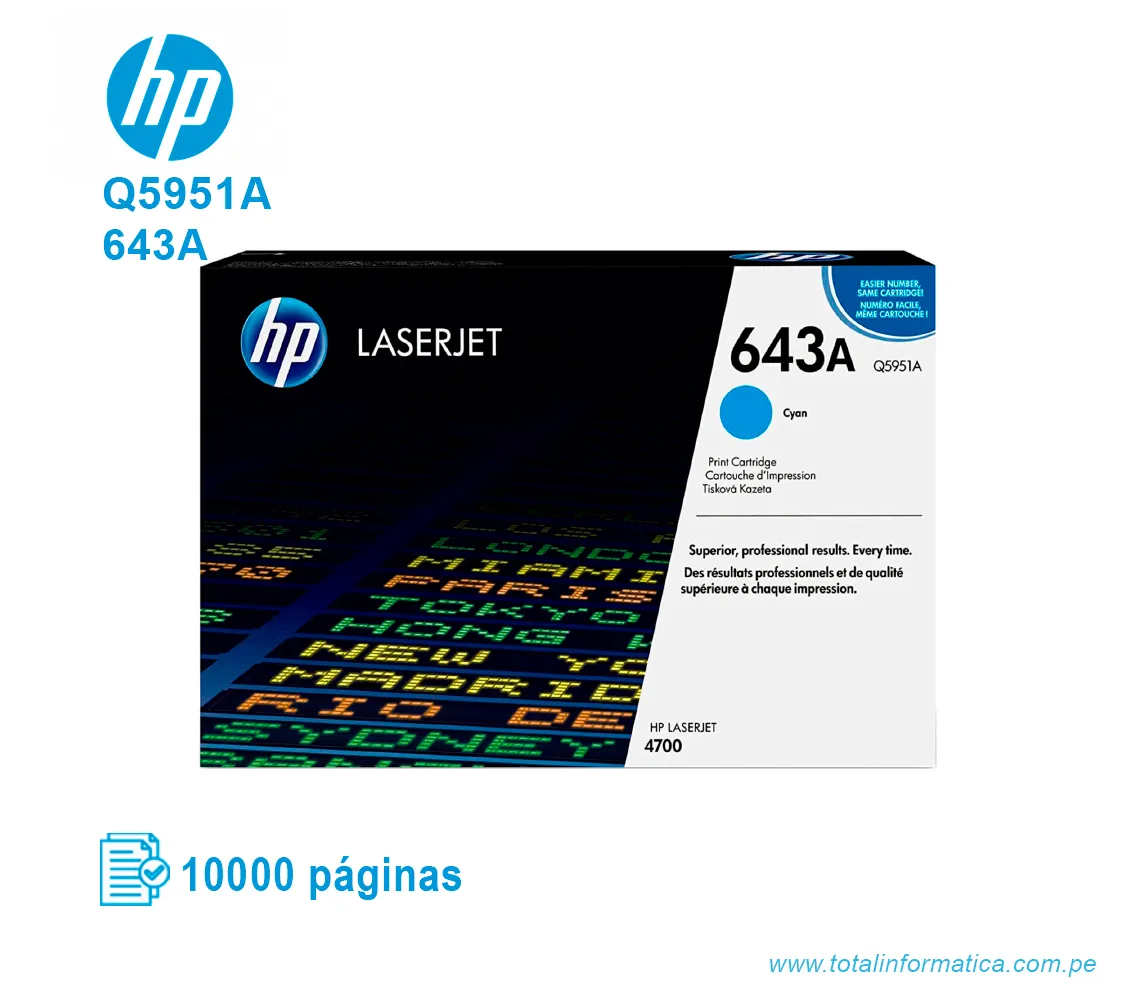 TONER HP 643A CYAN ( Q5951A ) LASERJET SMART 4700, 10K PG - imagen 1