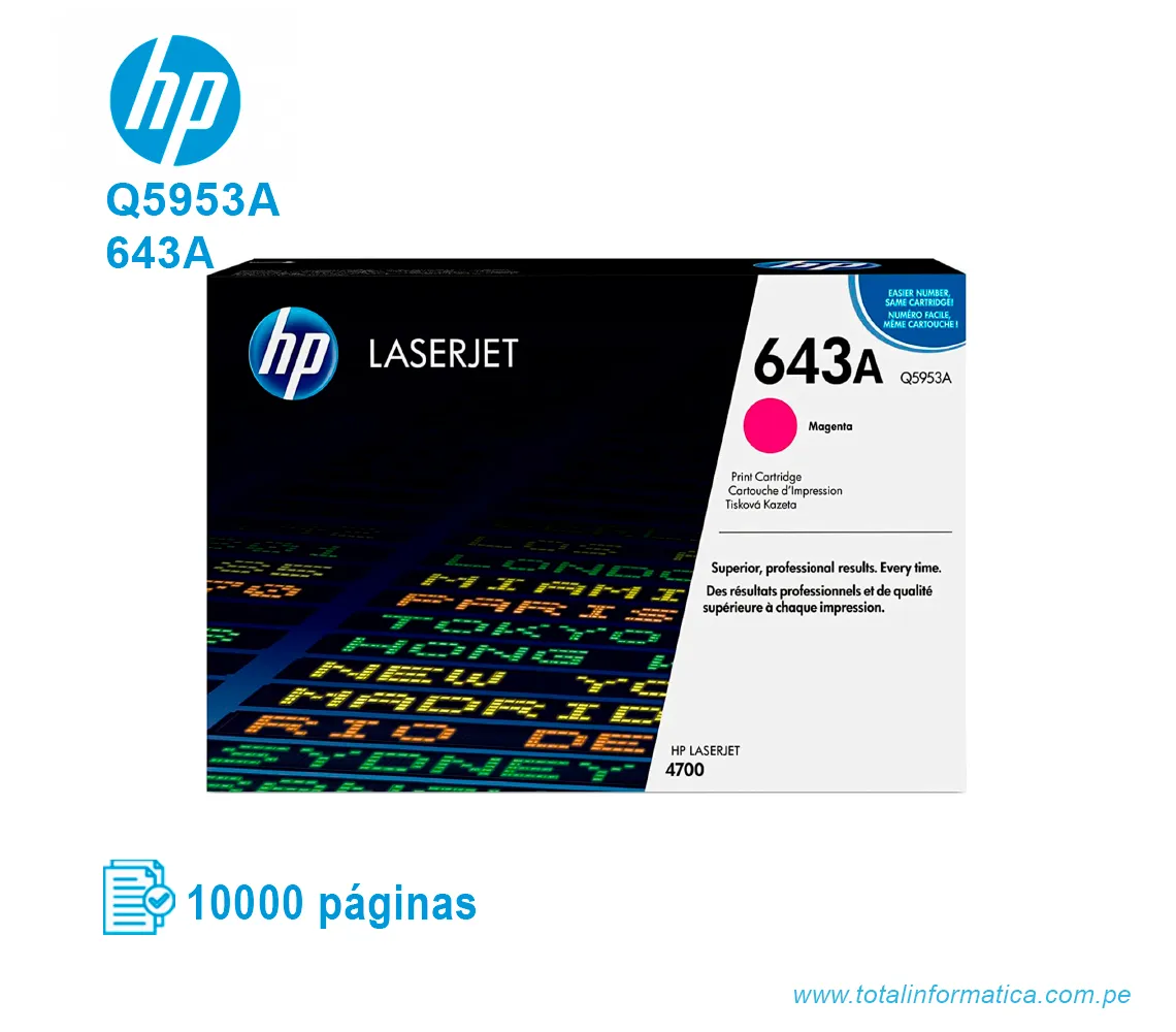 TONER HP 643A MAGENTA ( Q5953A ) LASERJET SMART 4700, 10K PG - imagen 1
