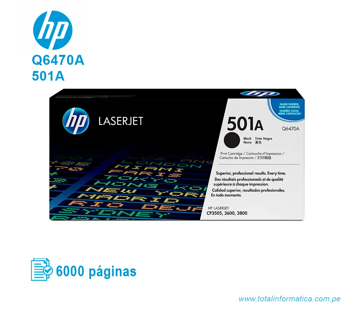 TONER HP 501A BLACK ( Q6470A ) LASERJET COLOR 3600, 6K PG - imagen 1