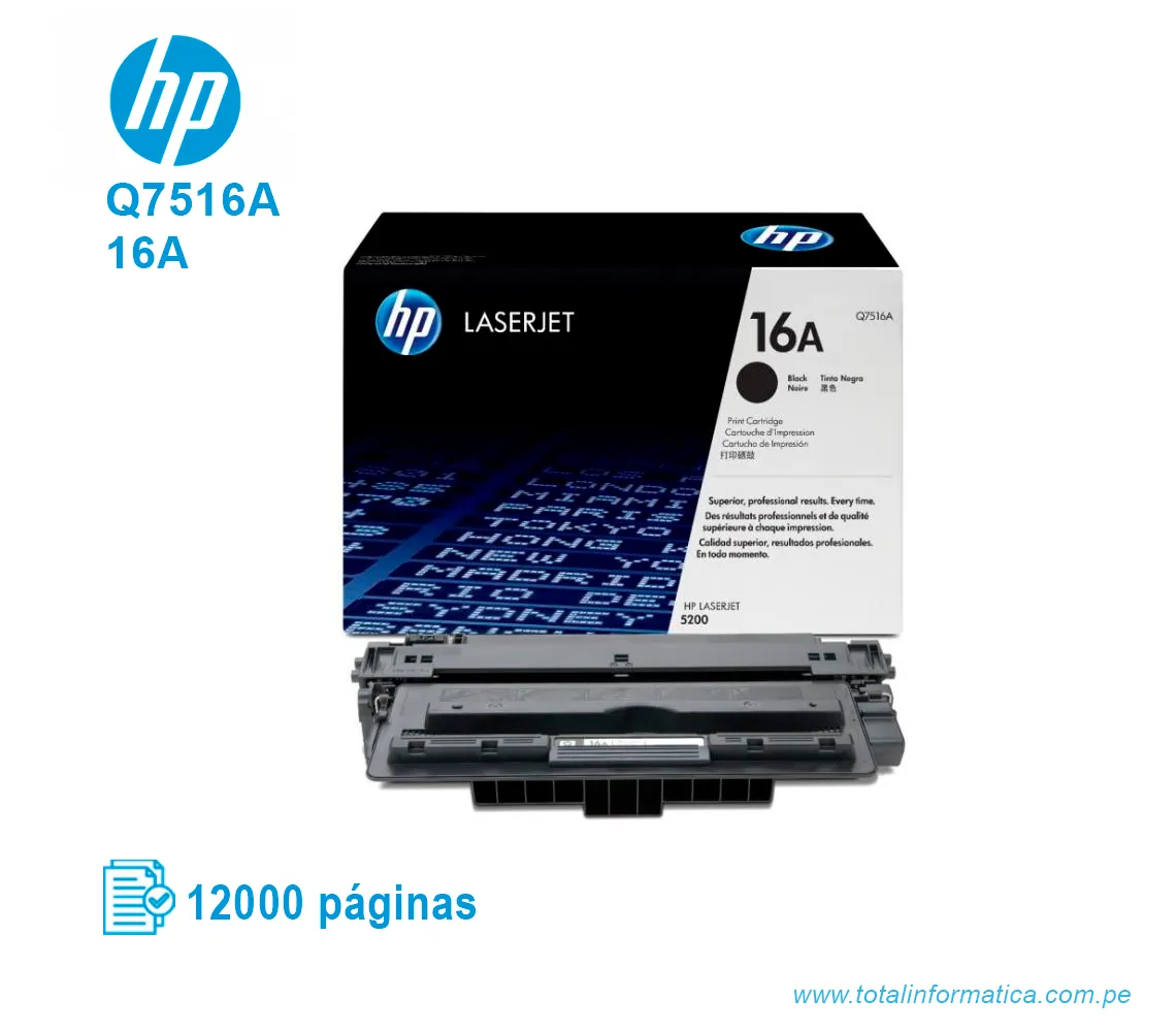 TONER HP 16A BLACK ( Q7516A ) LASERJET 5200, 12K PG - imagen 2