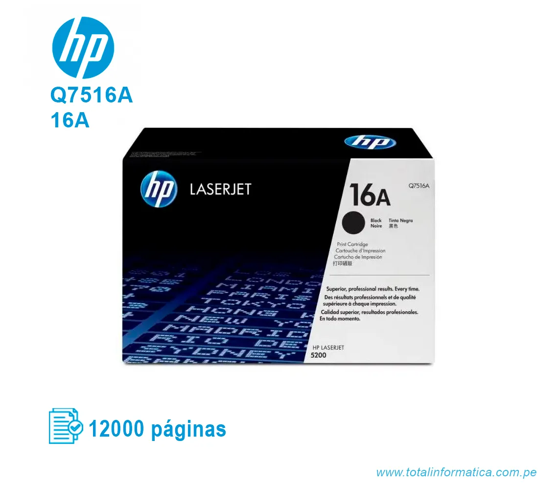 TONER HP 16A BLACK ( Q7516A ) LASERJET 5200, 12K PG - imagen 1
