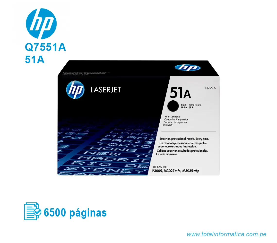 TONER HP 51A BLACK ( Q7551A ) LASERJET MFP M3027, 6500 PG - imagen 1