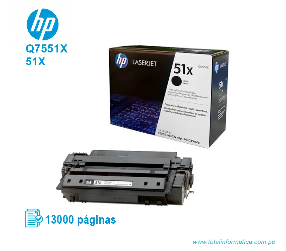 TONER HP 51X BLACK ( Q7551X ) LASERJET P3005X, 13000 PG - imagen 2