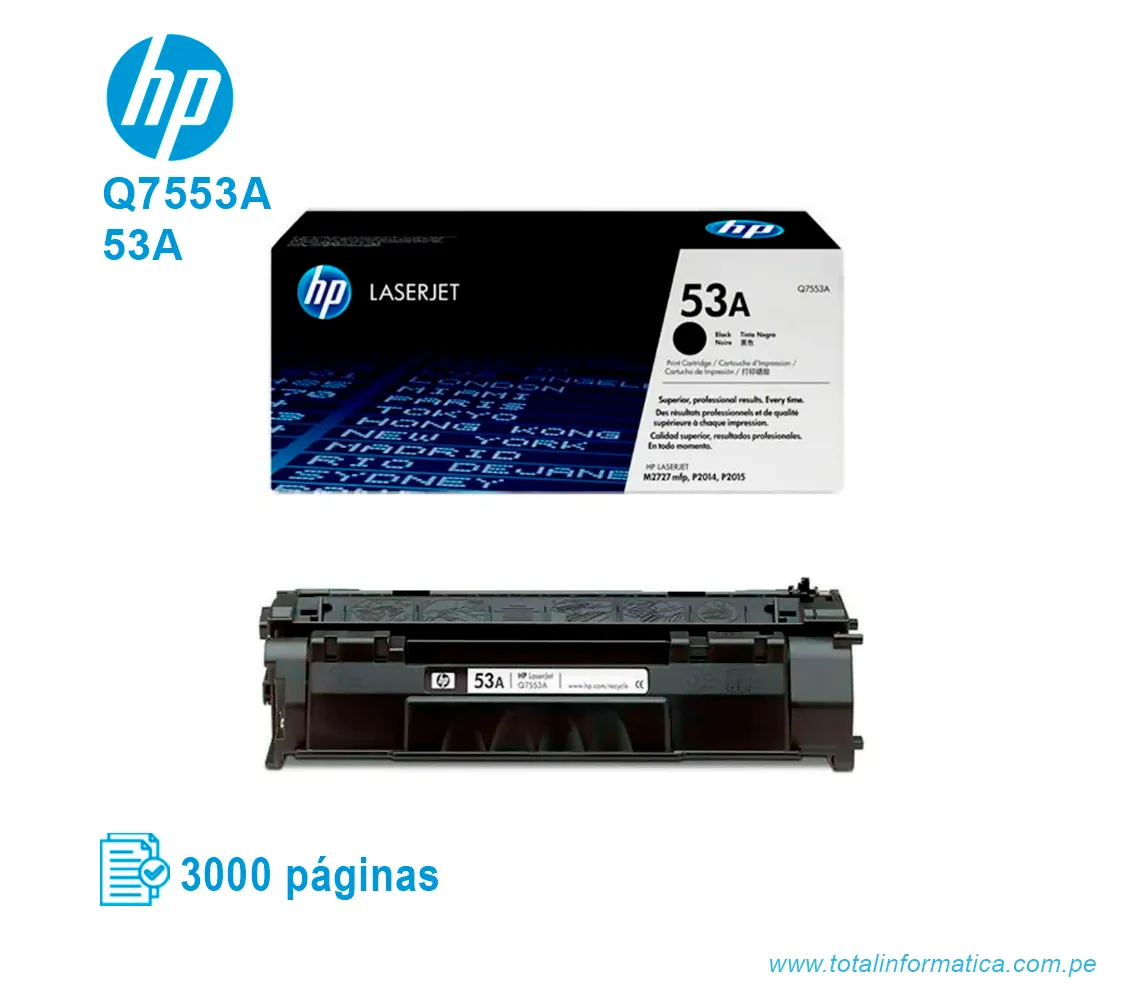 TONER HP 53A BLACK ( Q7553A ) LASERJET P2015, 3000 PG - imagen 2