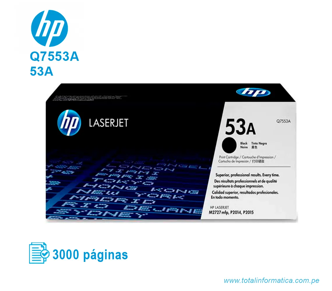 TONER HP 53A BLACK ( Q7553A ) LASERJET P2015, 3000 PG - imagen 1