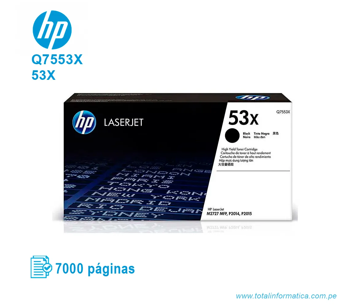 TONER HP 53X BLACK ( Q7553X ) LASERJET P2015, 7000 PG - imagen 1