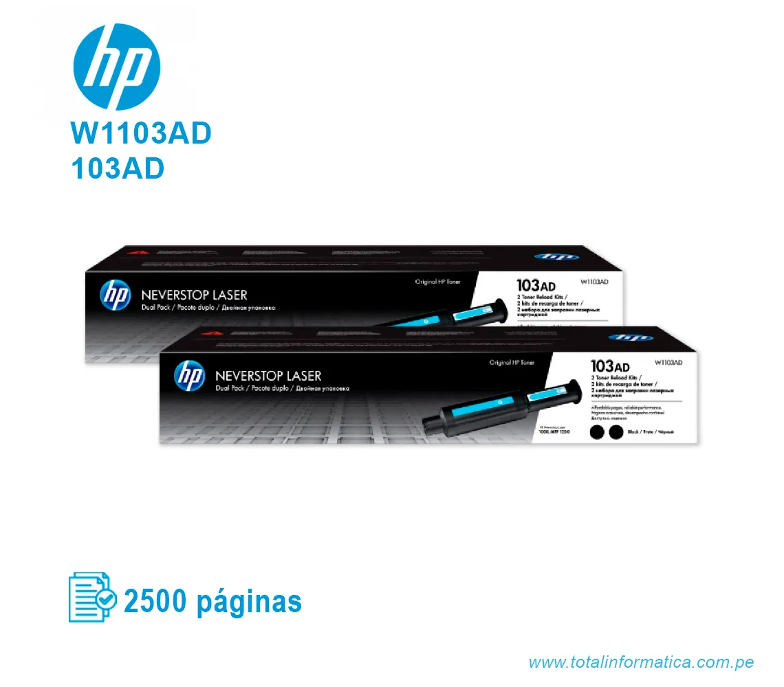 TONER HP 103AD BLACK PACK X 2 ( W1103AD ) LASERJET 2015, 2.5K PG - imagen 1