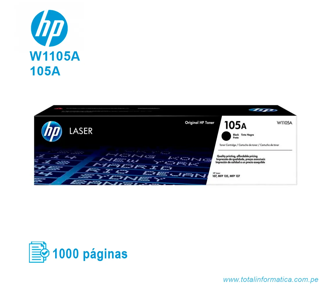 TONER HP 105A BLACK ( W1105A ) LASERJET 107A, 1000 PG - imagen 1