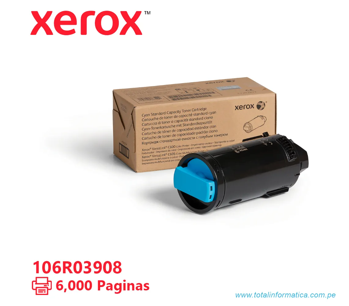 TONER XEROX ( 106R03908 ) VERSALINK C600, C605 CYAN, 6K PÁG - imagen 1