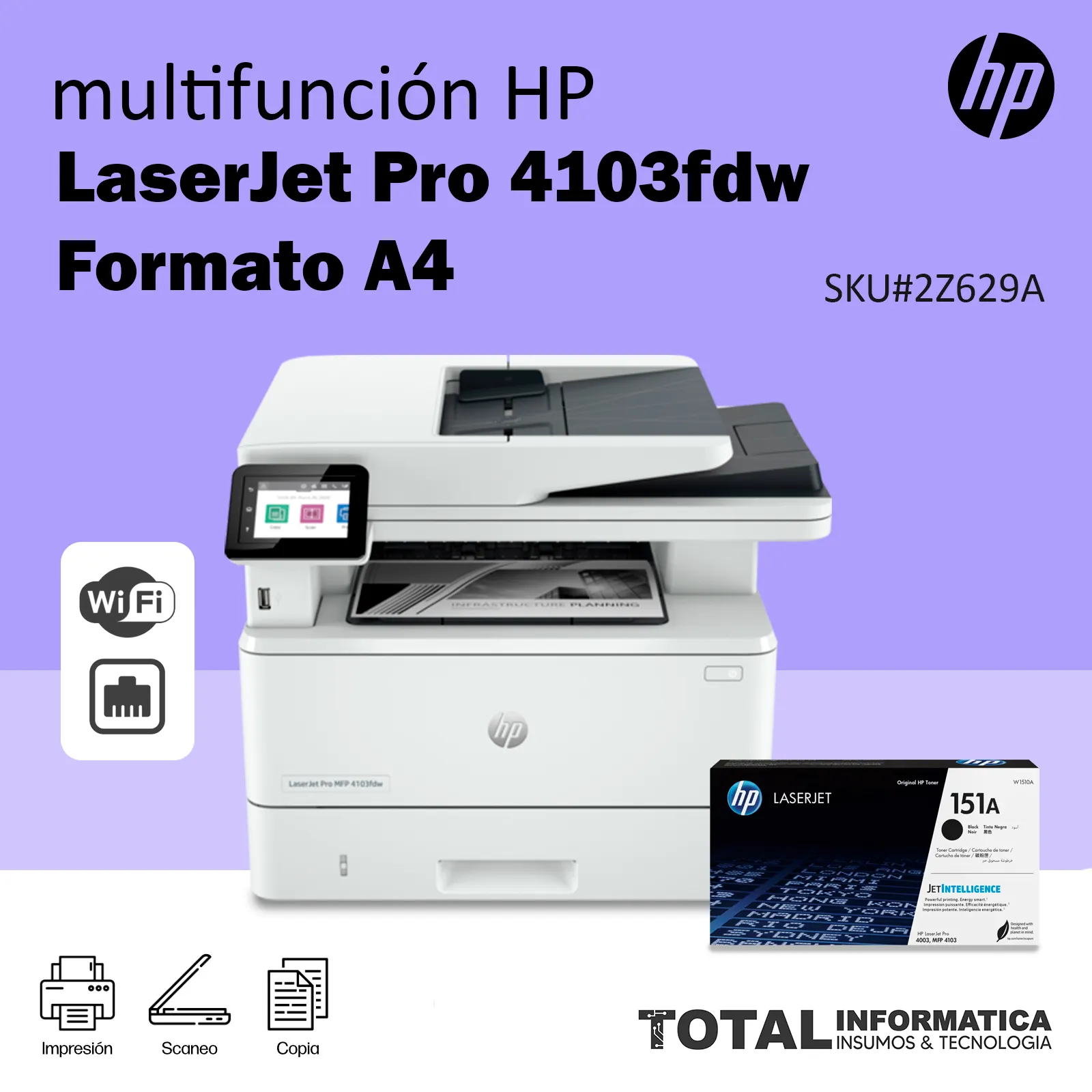 MULTIFUNCIONAL  HP LASERJET PRO  4103FDW 2Z629A B/N, 42PPM - imagen 2