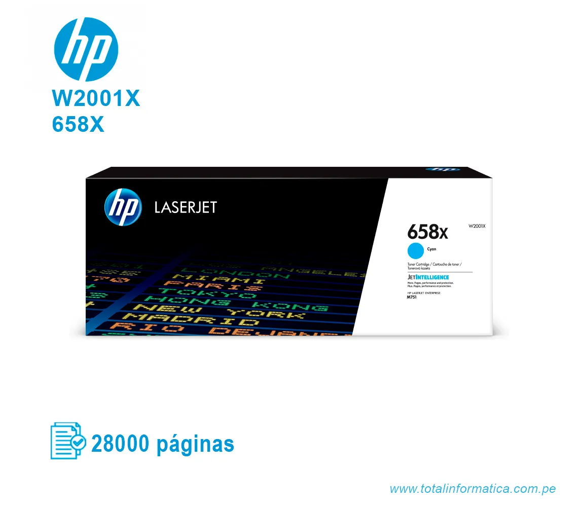 TONER HP 658X CYAN ( W2001X ) LASERJET M571, 28K PG - imagen 1