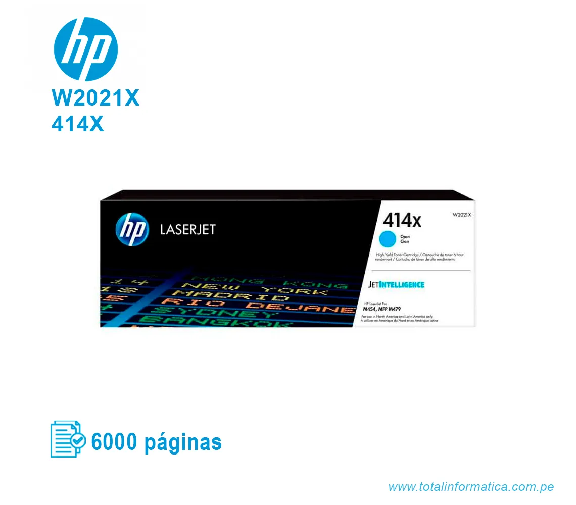TONER HP 414X CYAN ( W2021X ) LASERJET M454, 6000 PG - imagen 1