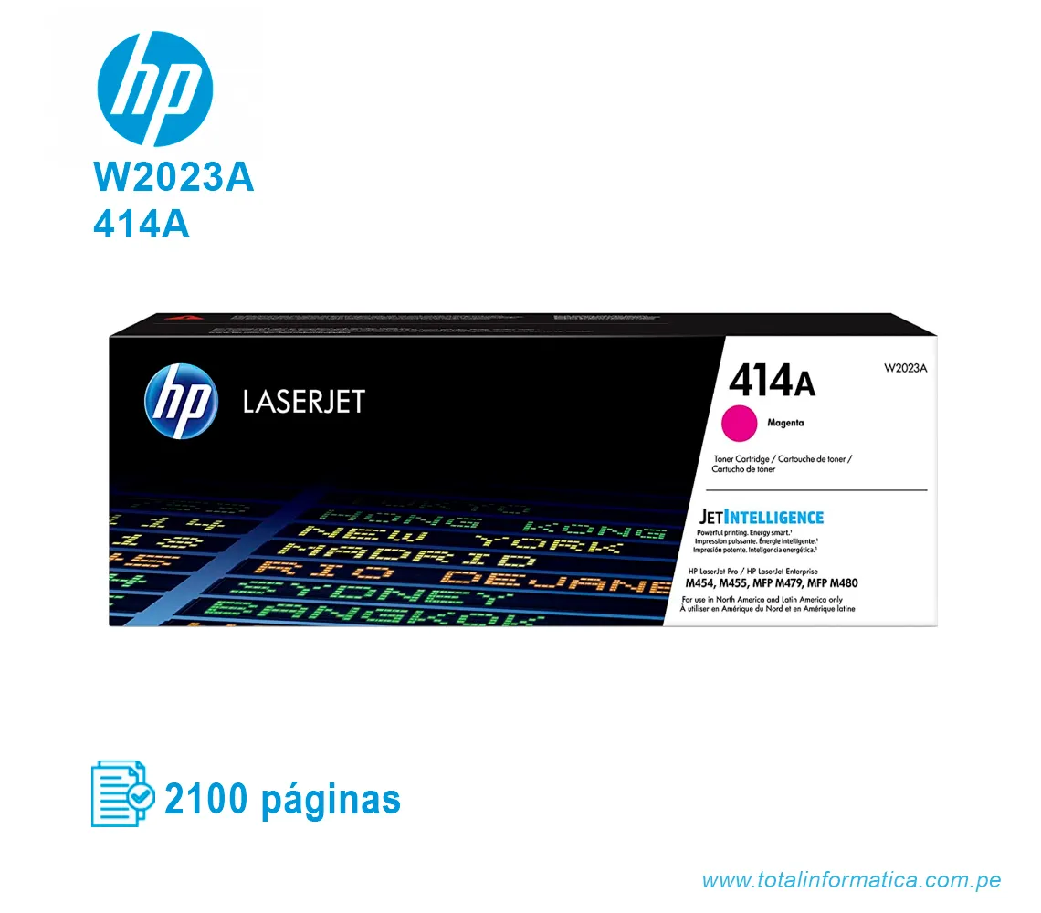TONER HP 414A MAGENTA ( W2023A ) LASERJET M454, 2100 PG - imagen 1