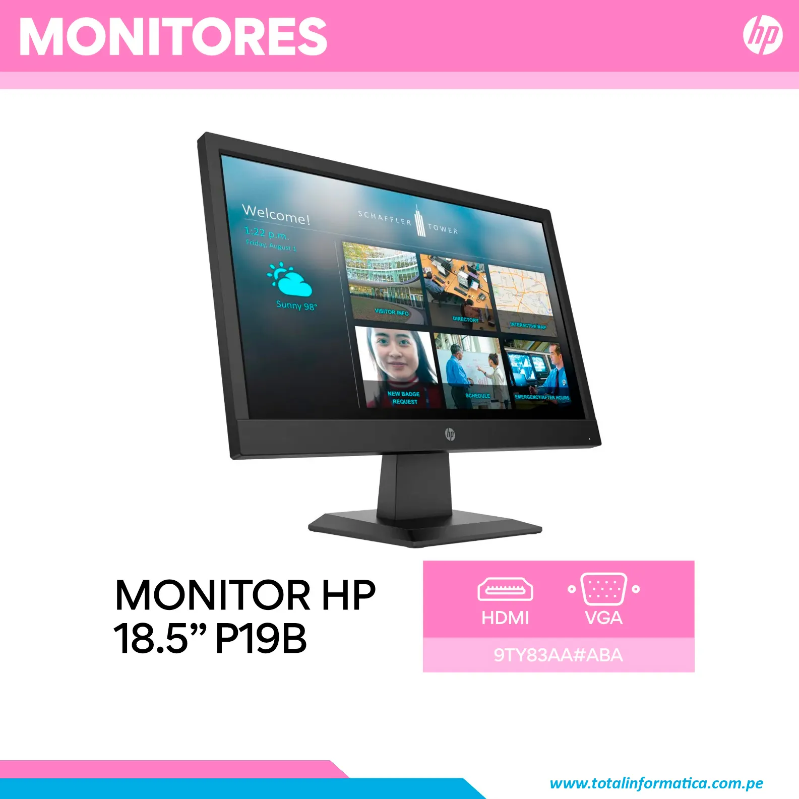 MONITOR HP P19B G4 LED 18.5", HD, HDMI, 9TY83AA - imagen 2