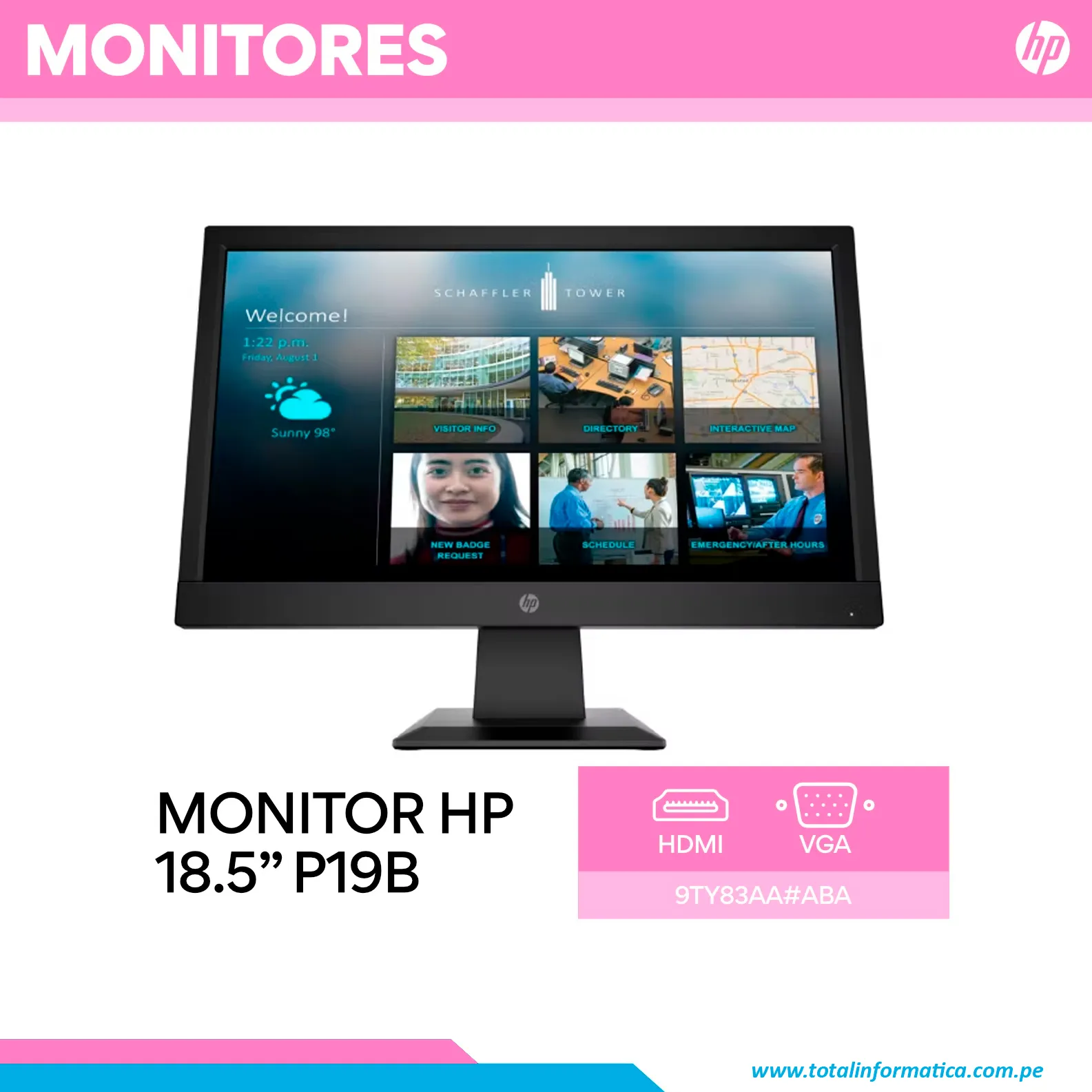 MONITOR HP P19B G4 LED 18.5", HD, HDMI, 9TY83AA - imagen 1