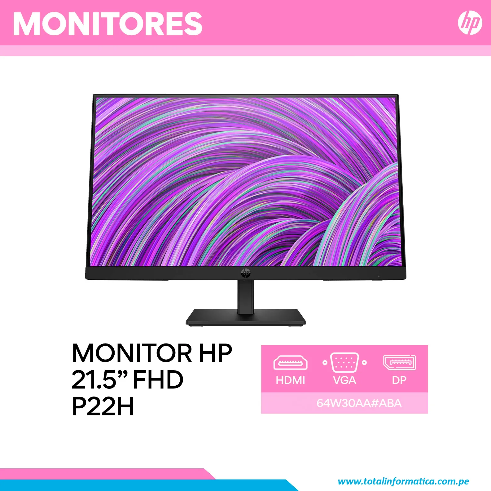 MONITOR HP PRODISPLAY P22H G5 64W30AA 21" FHD, 5MS, 75HZ IPS - imagen 1