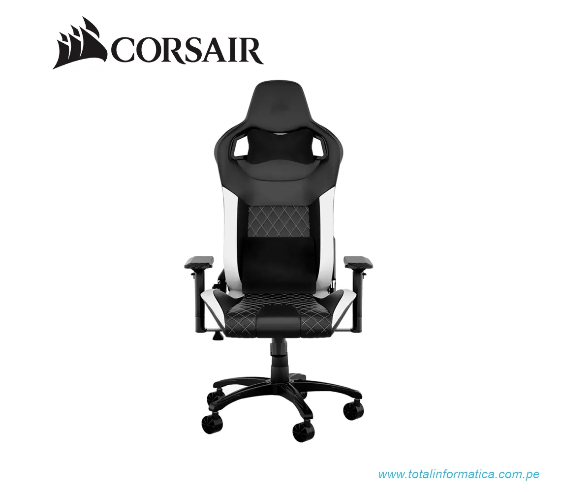 SILLÓN GAMER CORSAIR T1 RACE - CUERO PVC, NILÓN, ESPUMA DE MEMORIA - BLANCO, NEGRO (CF-9010060-WW) - imagen 2