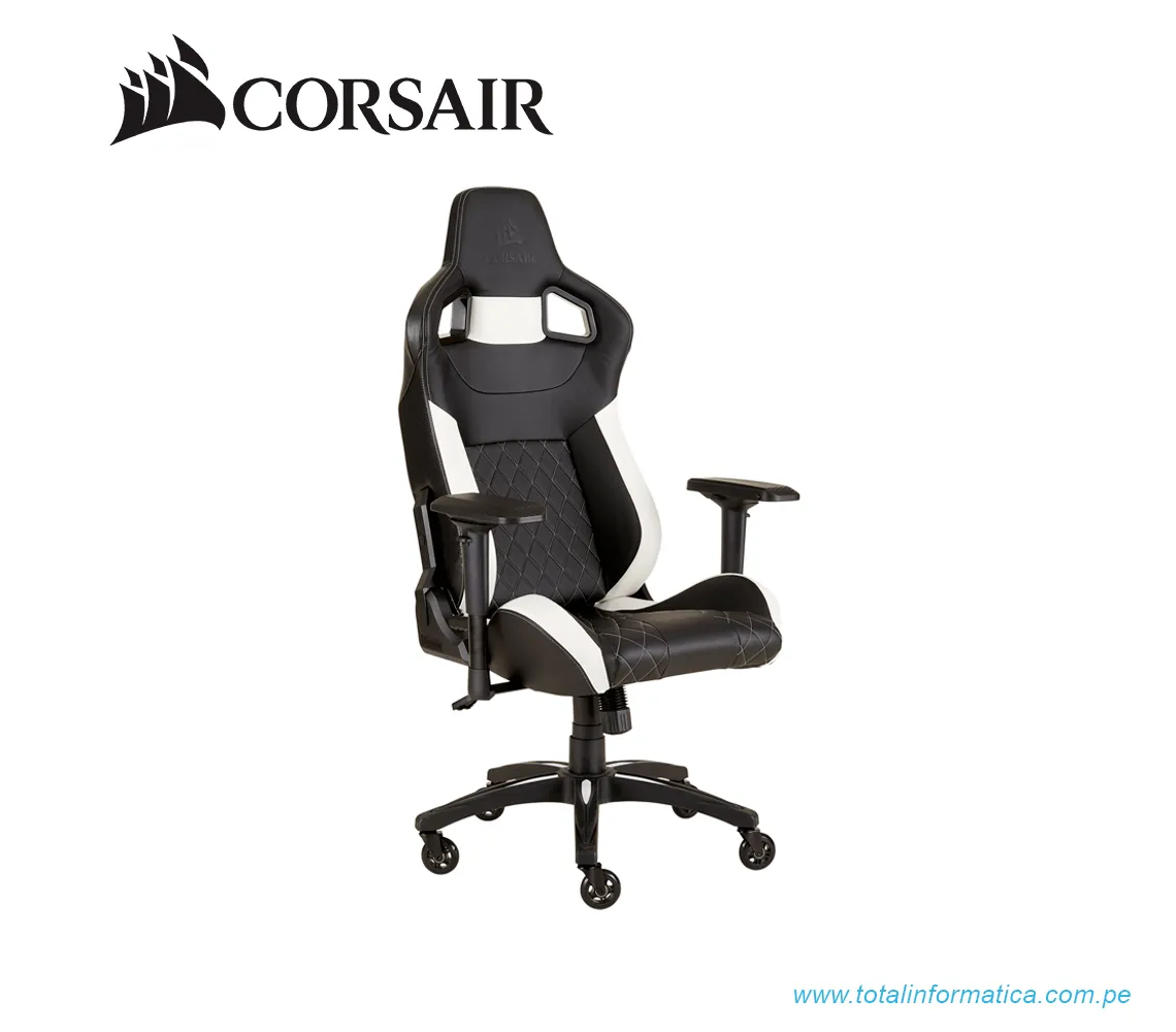 SILLÓN GAMER CORSAIR T1 RACE - CUERO PVC, NILÓN, ESPUMA DE MEMORIA - BLANCO, NEGRO (CF-9010060-WW) - imagen 1