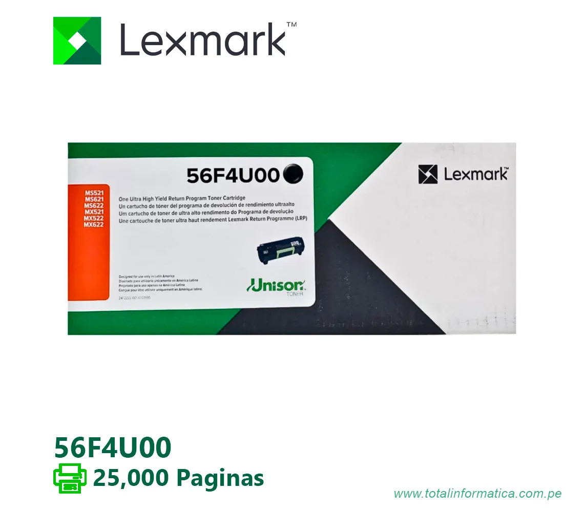 TONER LEXMARK ( 56F4U00 ) MS321, MS622 15K PG - imagen 1