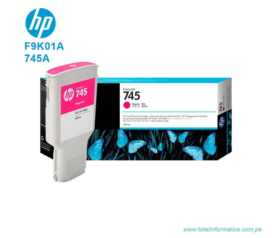 TINTA HP 745 MAGENTA F9K01A DESIGNJET Z2600, Z5600, 300 ML - imagen 2