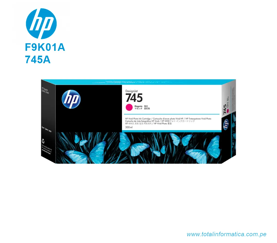 TINTA HP 745 MAGENTA F9K01A DESIGNJET Z2600, Z5600, 300 ML - imagen 1