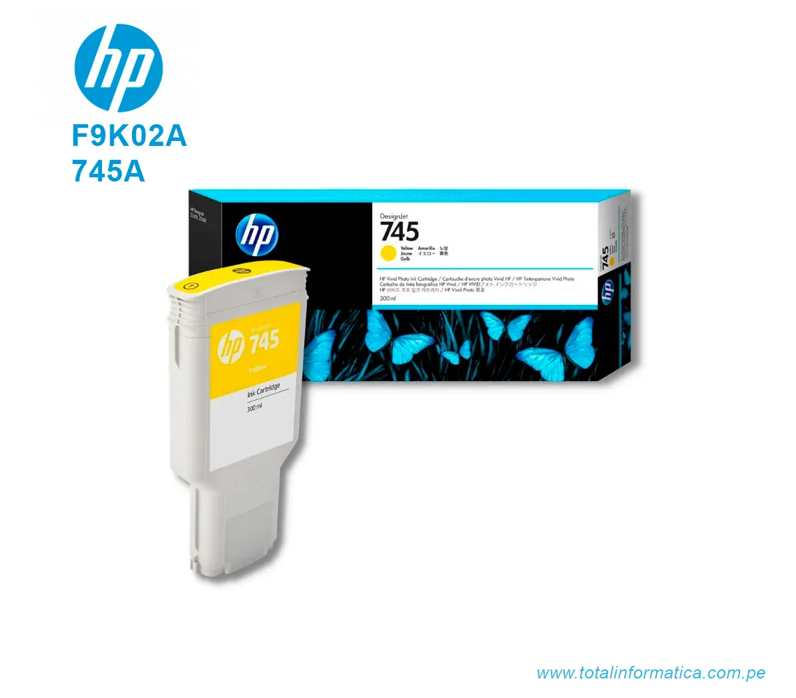 TINTA HP 745 YELLOW F9K02A DESIGNJET Z2600, Z5600, 300 ML - imagen 2