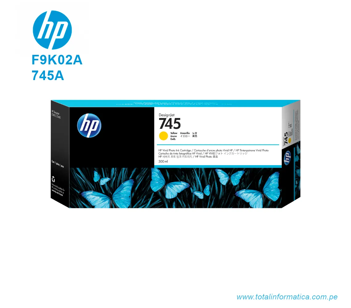TINTA HP 745 YELLOW F9K02A DESIGNJET Z2600, Z5600, 300 ML - imagen 1