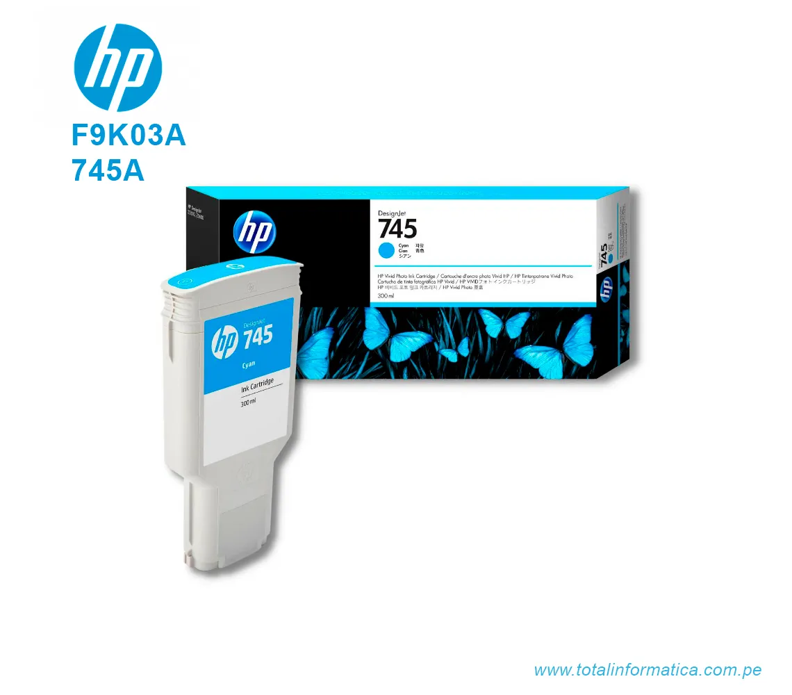 TINTA HP 745 CYAN F9K03A DESIGNJET Z2600, Z5600 300 ML - imagen 2