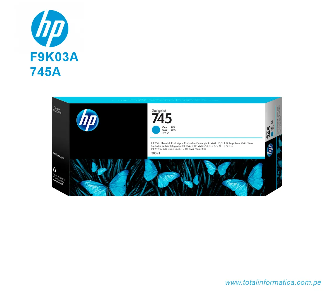 TINTA HP 745 CYAN F9K03A DESIGNJET Z2600, Z5600 300 ML - imagen 1