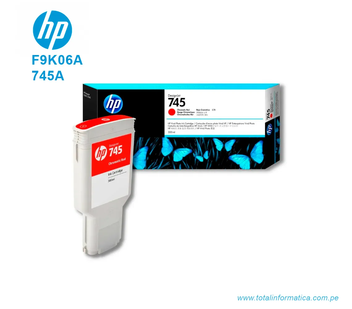 TINTA HP 745 CHROMATIC RED F9K06A DESIGNJET Z2600, Z5600 300 ML - imagen 2