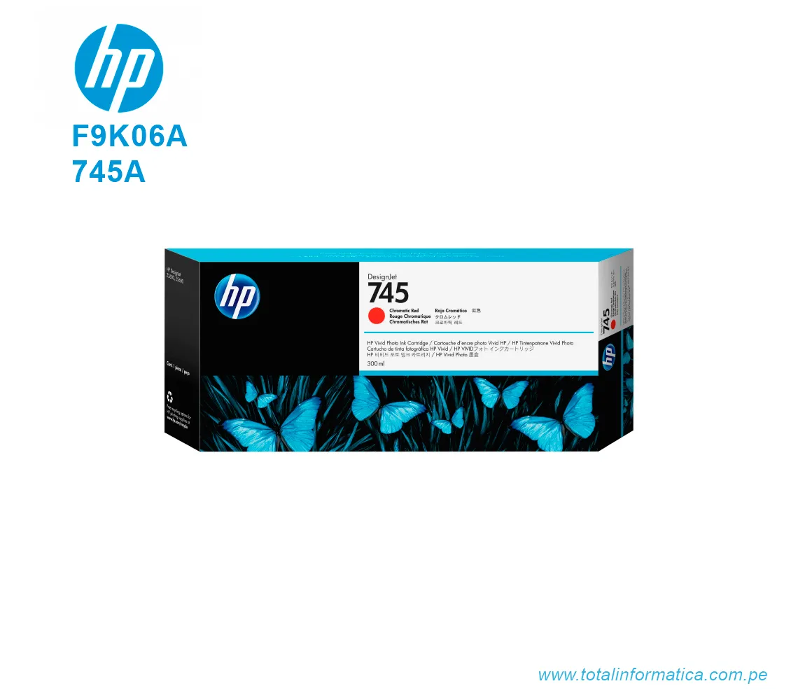 TINTA HP 745 CHROMATIC RED F9K06A DESIGNJET Z2600, Z5600 300 ML - imagen 1